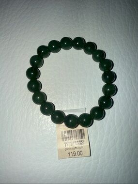 10MM power bead bracelet - Green Beaded Stretch Bracelet - Deep Forest Green